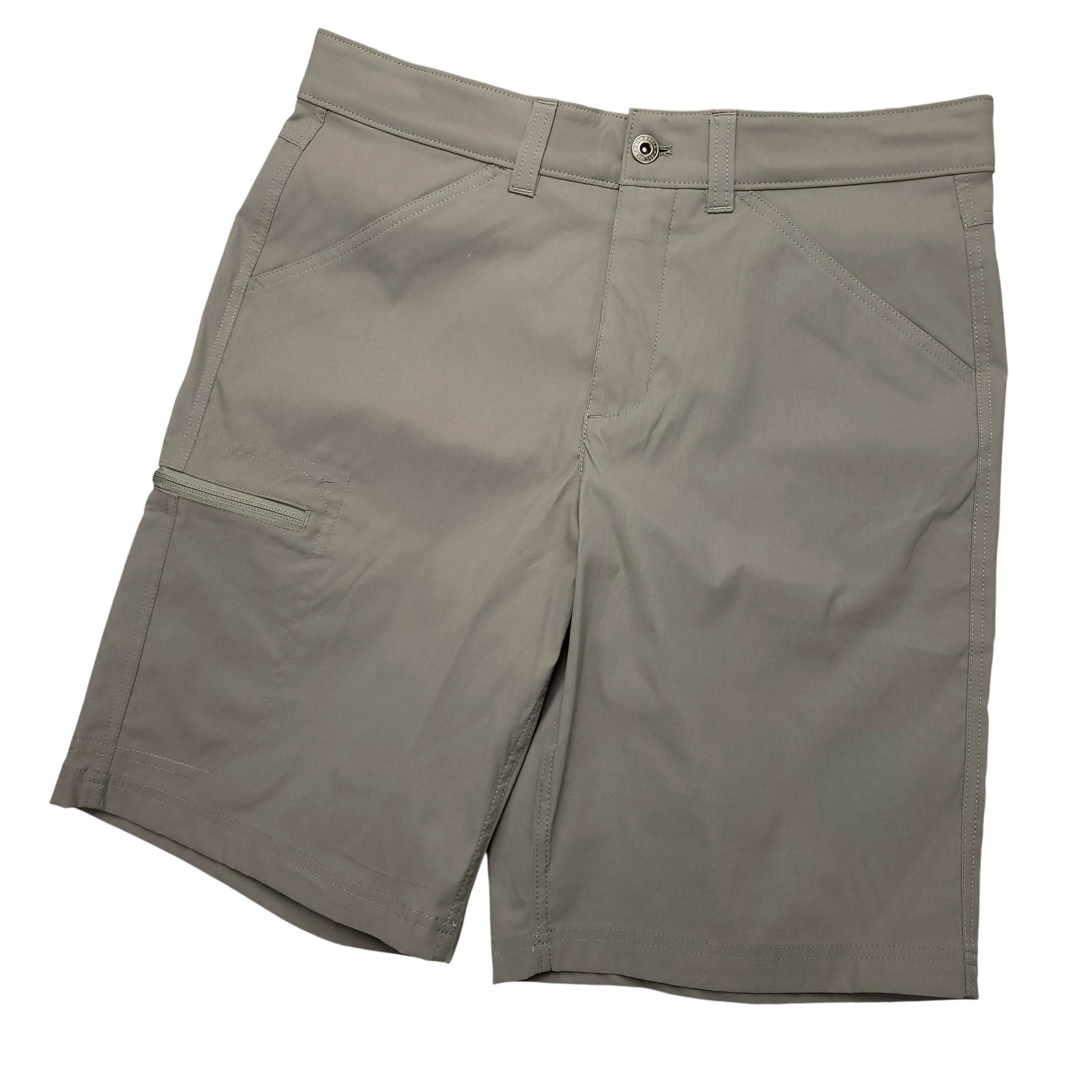 Eddie Bauer Rainier 10" Tech Shorts Mens 32 Gray Hiking Zip Pocket Stretch Nylon